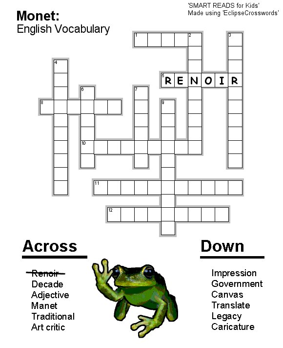 Free printn crossword in Monet for Kids