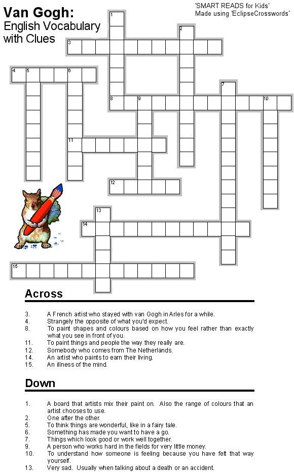 van gogh crossword for Kids / Children